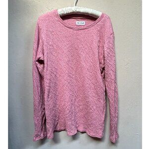 MNC Atelier Womens Textured Cotton Long Sleeve Raglan T-Shirt Top Medium Pink